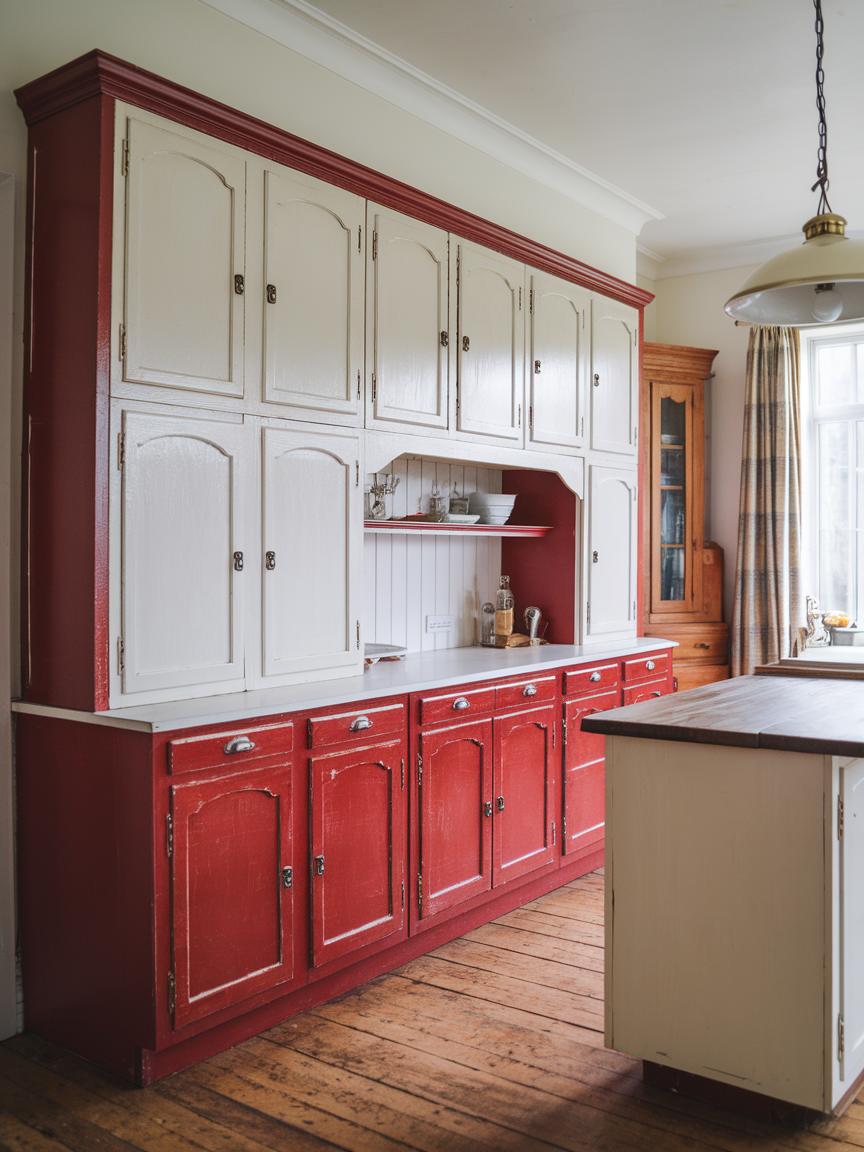 Red and White Two-Tone Cabinets