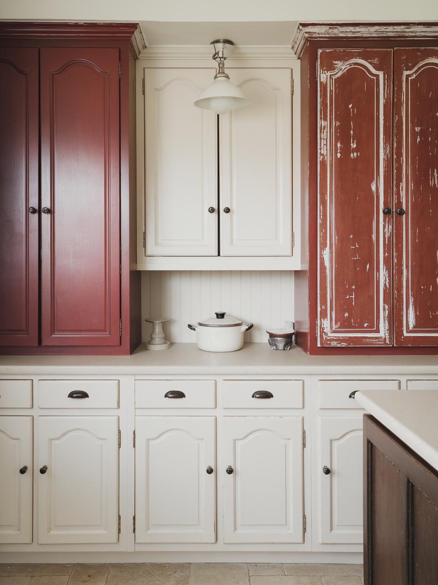 Red and White Two-Tone Cabinets