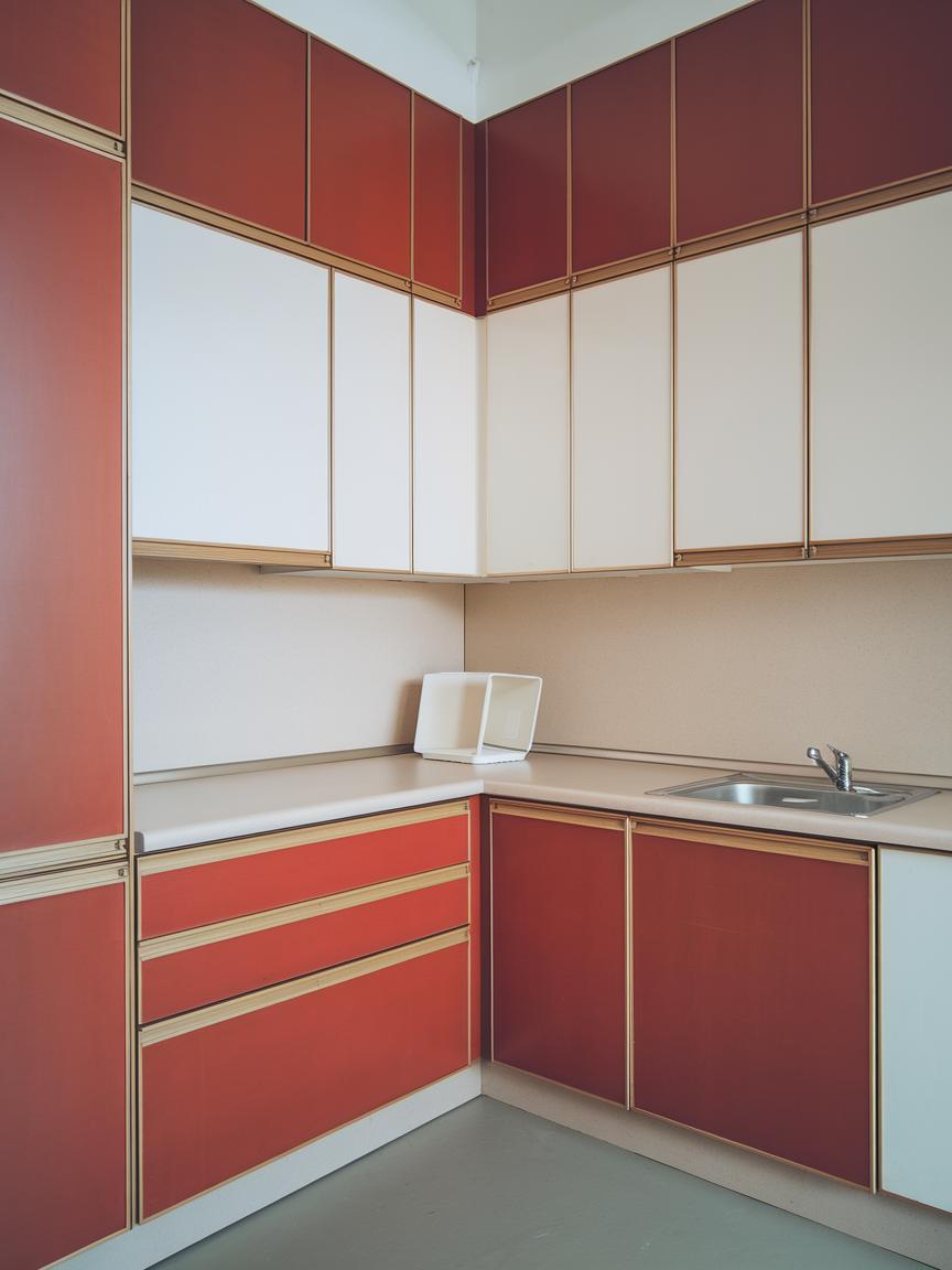 Red and White Two-Tone Cabinets