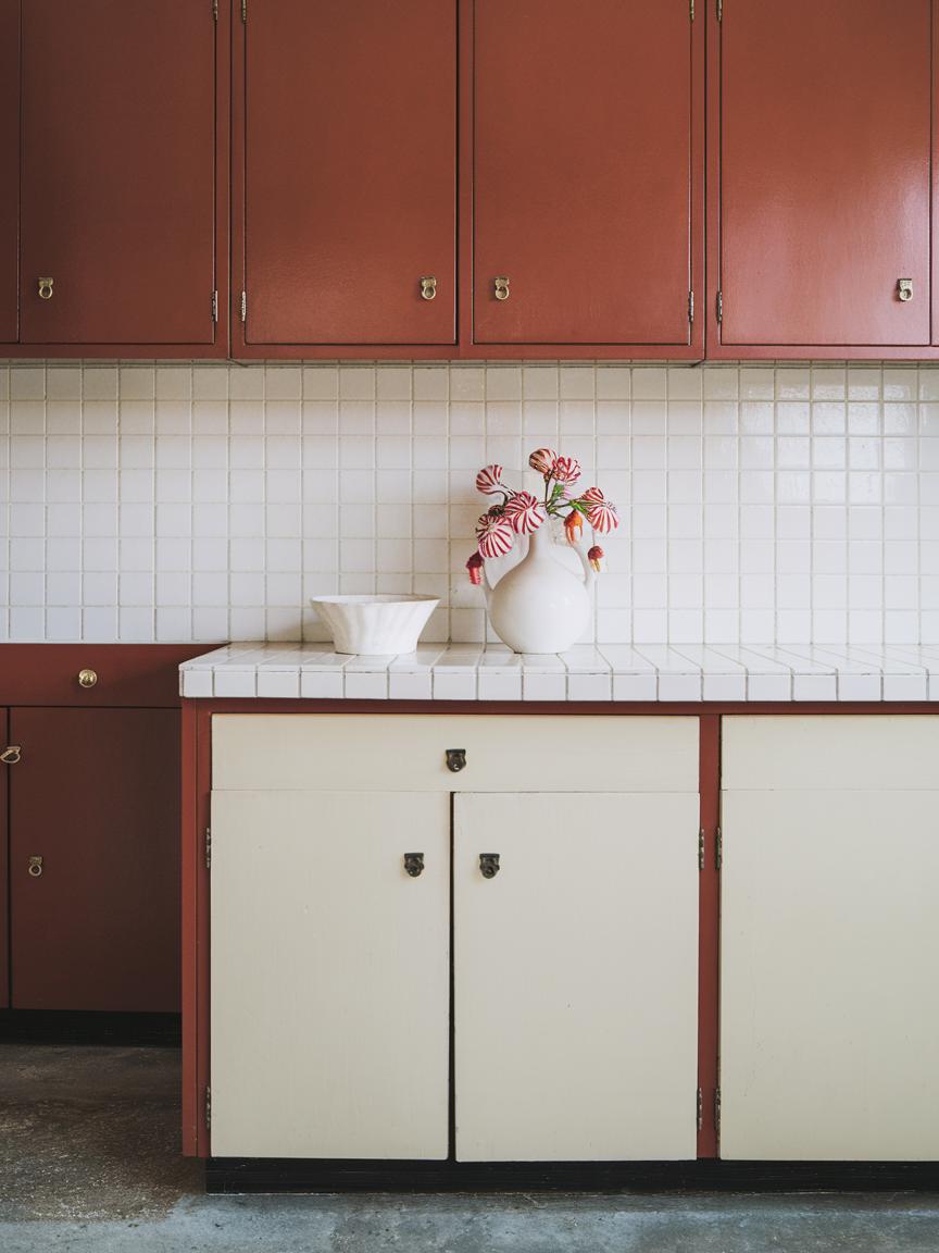 Red and White Two-Tone Cabinets
